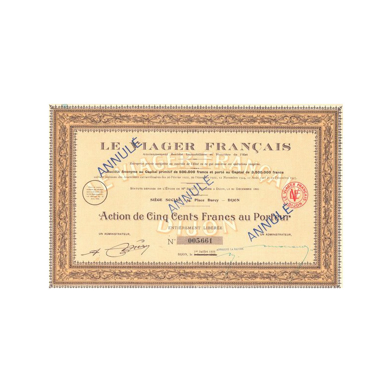 La Viager Français Anciennement Sté Immobilière et Foncière de l'Est (Act 500 F)