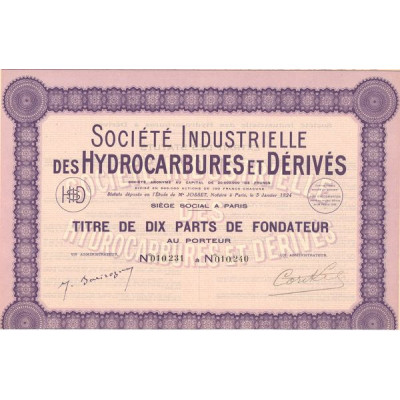 Sté Industrielle des Hydrocarbures et Dérivés (Titre 10 PF)
