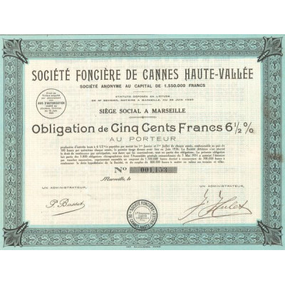 Sté Foncière de Cannes Haute-Vallée (Obl 500 F 6% 1/2)