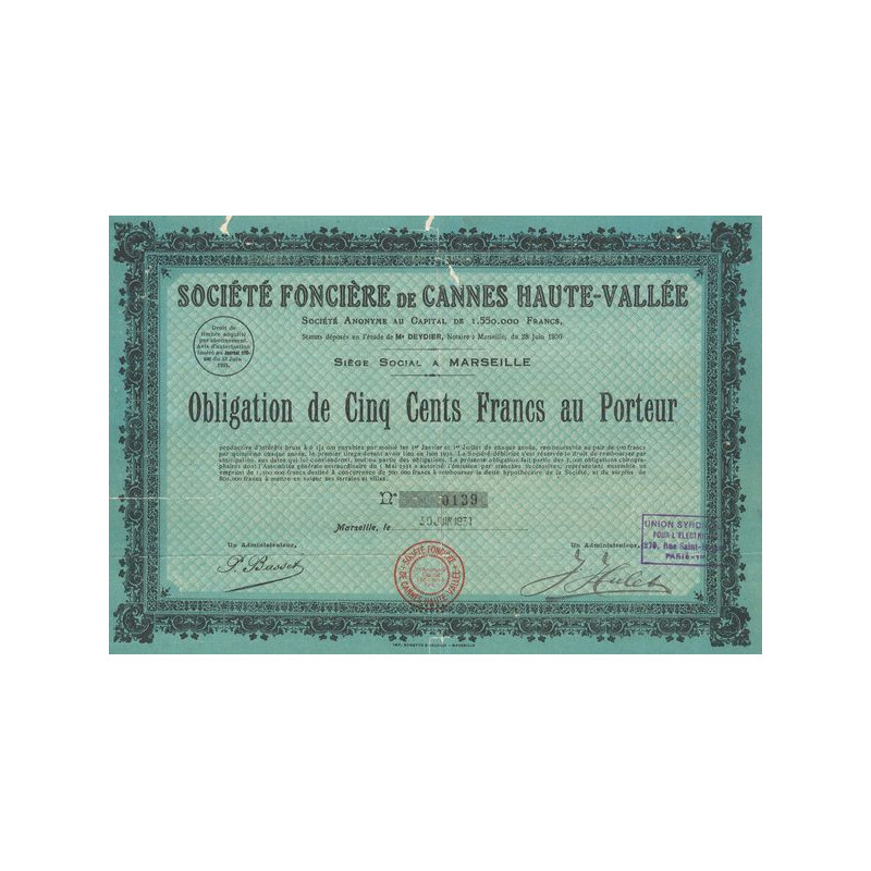 Sté Foncière de Cannes Haute-Vallée (Obl 500 F)