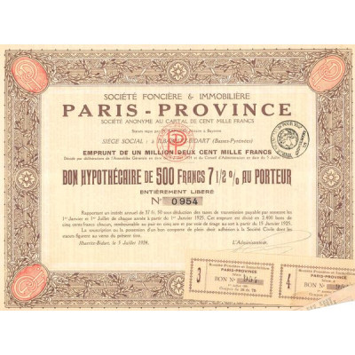 Sté Foncière & Immobilière Paris-Province (Bon 500 F 7% 1/2)