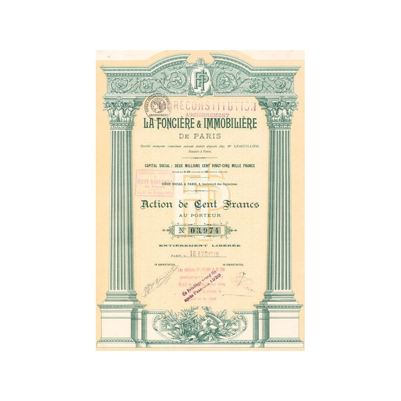 La Reconstitution Anciennement La Foncière & Immobilière de Paris (Act 100 F)