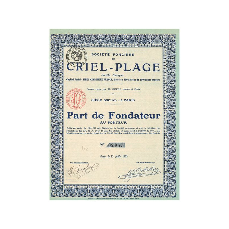 Sté Foncière de Criel-Plage (PF)