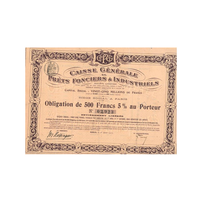 Caisse Générale de Prêts Fonciers & Industriels (Obl 500 F 5%)