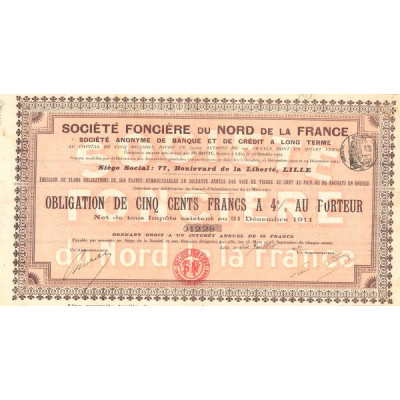 Sté Foncière du Nord de la France (Obl 500 F 4%)