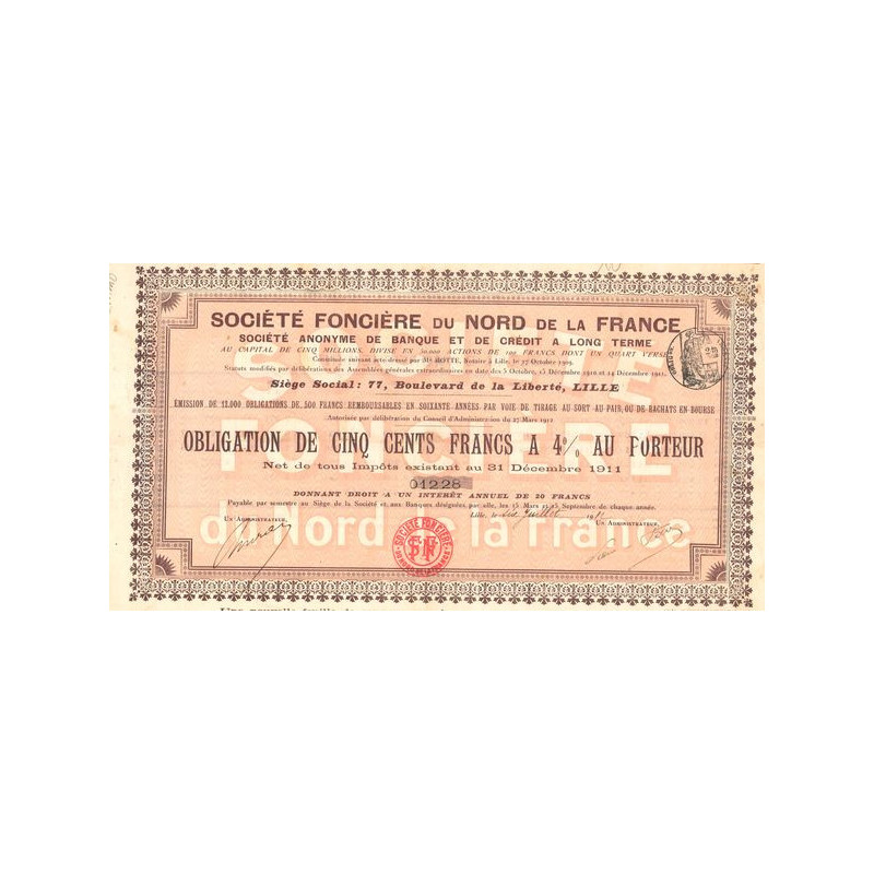 Sté Foncière du Nord de la France (Obl 500 F 4%)