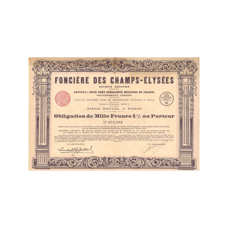 Foncière des Champs-Elysées (Obl 1000 F 6%)