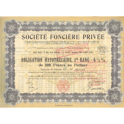 Sté Foncière Privée (Obl Hypo 500 F 6% 1/2)