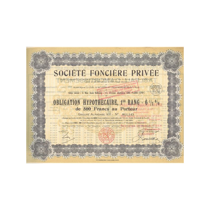Sté Foncière Privée (Obl Hypo 500 F 6% 1/2)