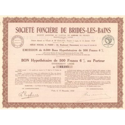 Sté Foncière de Brides-Les-Bains (Bon Hypothécaire 500 F 6%)