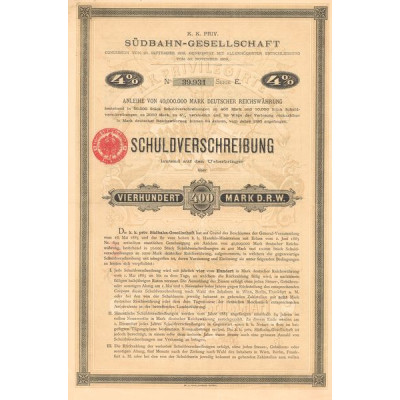 K.K. PRIV. Südbahn-Gesellschaft 4% (Act 400 Mark)