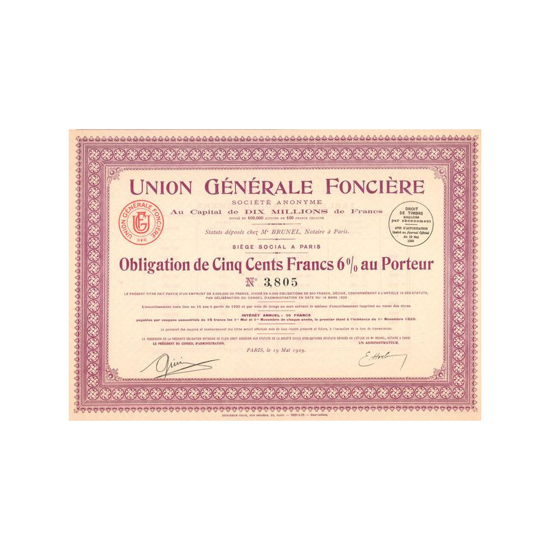 Union Générale Foncière (Obl 500 F 6%)