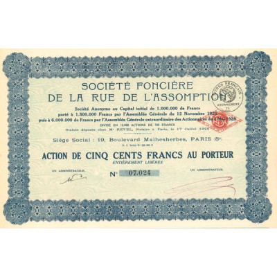 Sté Foncière de la Rue de l'Assomption (Act 500 F)