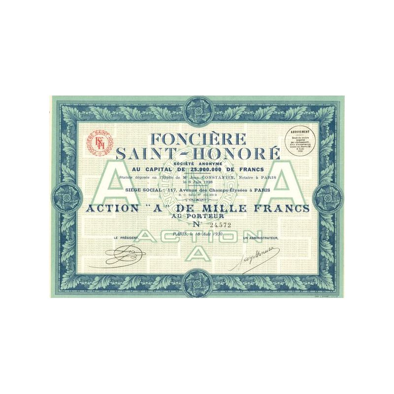Foncière Saint-Honoré (Act A 1000 F)