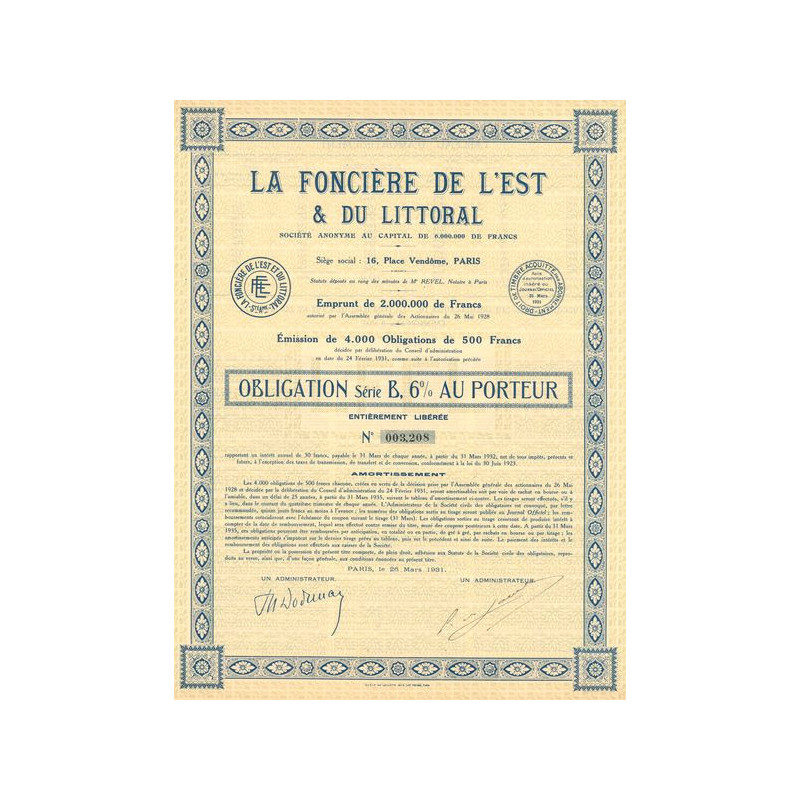 La Foncière de l'Est & du Littoral (Obl 500 F 6%)