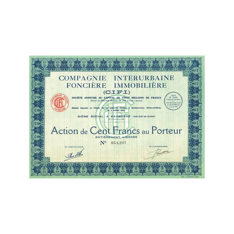 Cie Interurbaine Foncière Immobilière (C.I.F.I.) (Act 100 F)