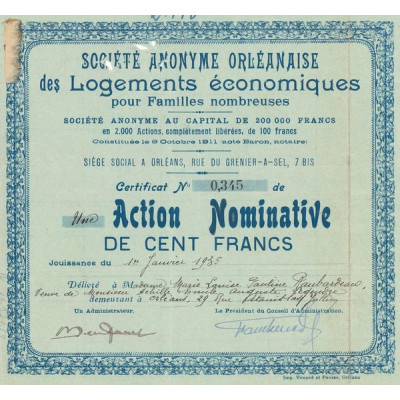S.A. Orléanaise des Logements Economique pour Familles Nombreuses (Act Nomin 100 F)