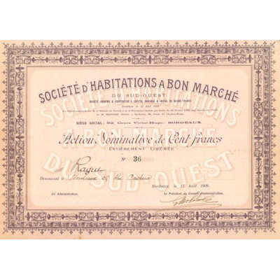 Sté d'Habitations à Bon Marché du Sud-Ouest (Act Nomin 100 F)