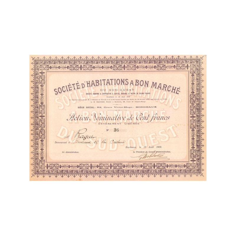 Sté d'Habitations à Bon Marché du Sud-Ouest (Act Nomin 100 F)