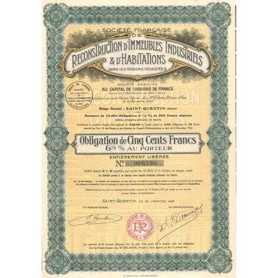 Sté Française de Reconstruction d'Immeubles Industriels & d'Habitations dans les Régions Dévastées (Obl 500 F 6% 1/2)