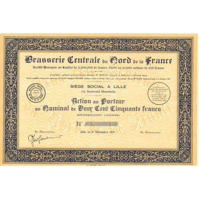 Brasserie Centrale du Nord de la France (Act au nominal 250 F)