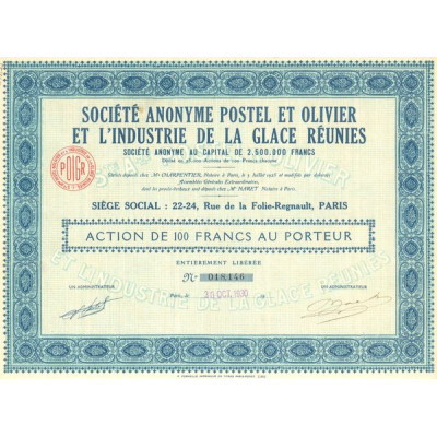 S.A. Postel et Olivier et l'Industrie de la Glace Réunies (Act 100 F)