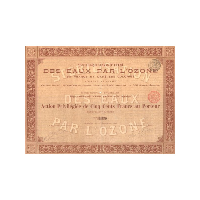 Stérilisation des Eaux par l'Ozone (Act P 500F)