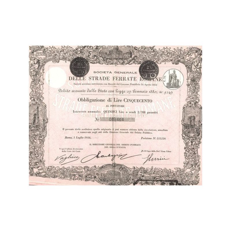 Societa Generale Delle Strade Ferrate Romane (Obl 500L)
