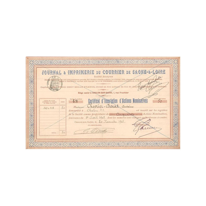 Journal & Imprimerie du Courrier de Saône & Loire (CN Act 500F)