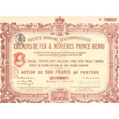 S.A Luxembourgeoise des Chemins de Fer & Minières Prince Henri (Act 500 F)