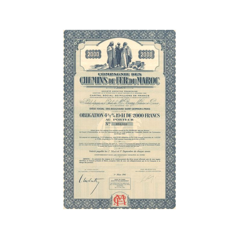 Cie des Chemins de Fer du Maroc (Obl 4.5% 1941 2000F)