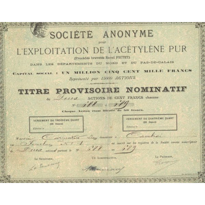 S.A pour l'Exploitation de l'Acétylène Pur (Procédés brevetés Raoul PICTET) (CN Act 100F)