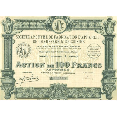 SAFAC - S.A de Fabrication d'Appareils de Chauffage & de Cuisine (Act 100 F)