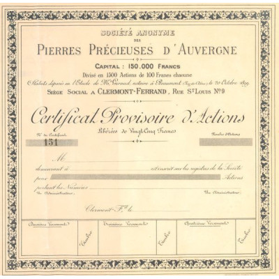 S.A. des Pierres Précieuses d'Auvergne (Certif Provi d'Act 25 F) (Blanquette)