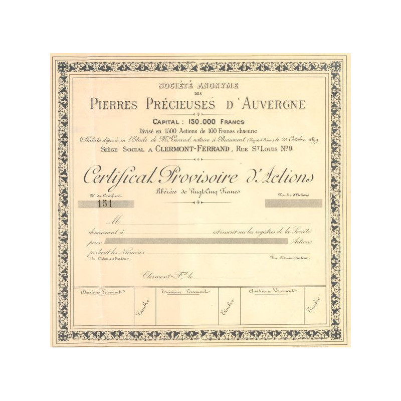 S.A. des Pierres Précieuses d'Auvergne (Certif Provi d'Act 25 F) (Blanquette)