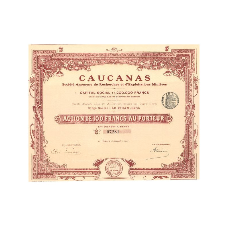 Caucanas - S.A. de Recherches et d'Exploitations Minières (Act 100 F)