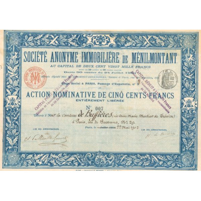 S.A. Immobilière de Ménilmontant (Act Nomin 500 F)