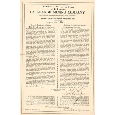 La Grange Mining Cy (Certif de Dépot 10 Act)