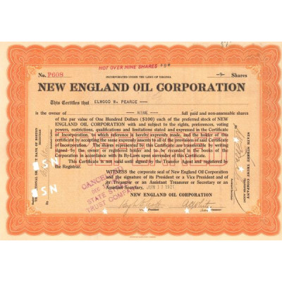 New England Oil Corp (Titre 09 Act 100$)