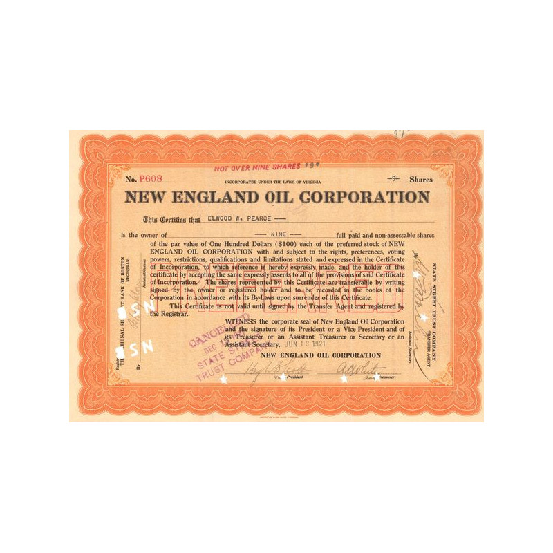 New England Oil Corp (Titre 09 Act 100$)