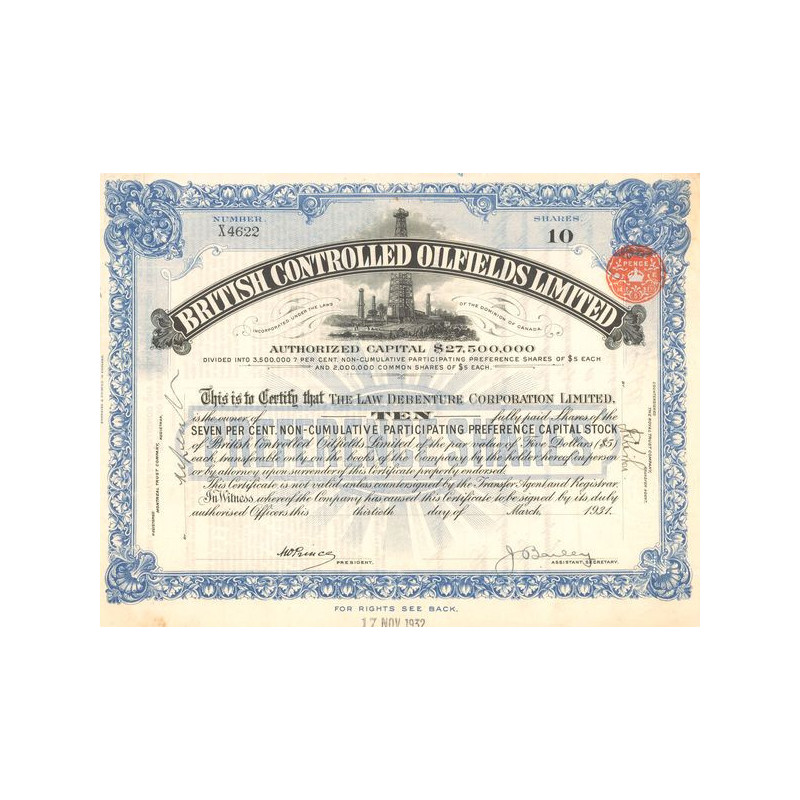 British Controlled Oilfields Ltd (Titre 10 Act 5$)