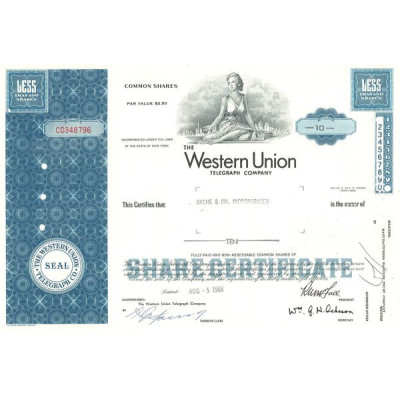 The Western Union Telegraph Cy (Titre 10 Act $ 2.50)