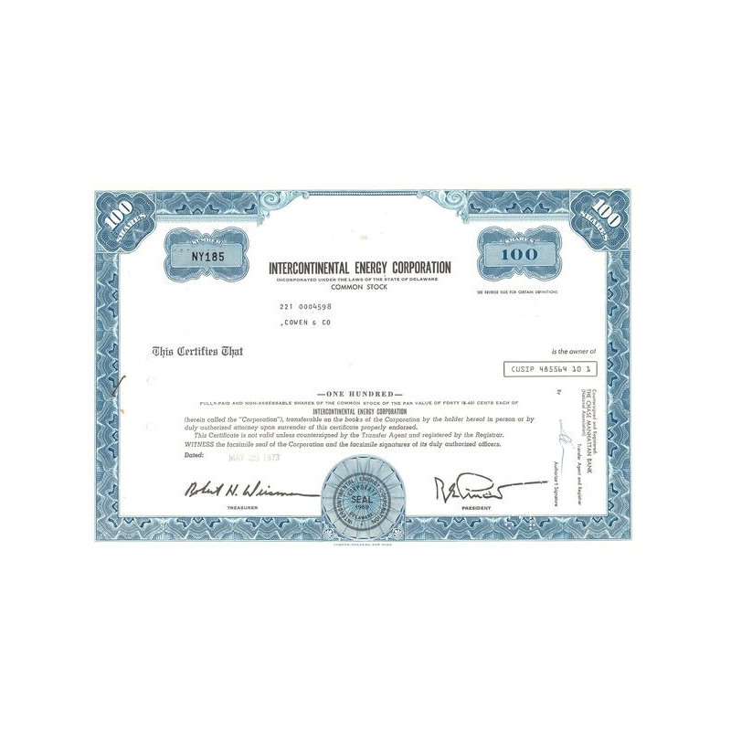 Intercontinental Energy Corp (Titre 100 Act)