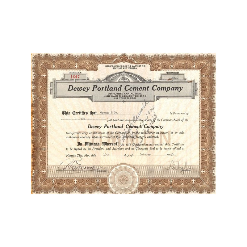 Dewey Portland Cement Cy (Titre 10 Act)