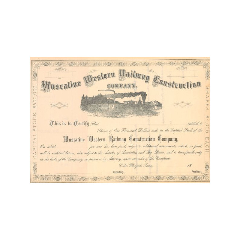 Muscatine Western Railway Construction Cy (Act 1000$)