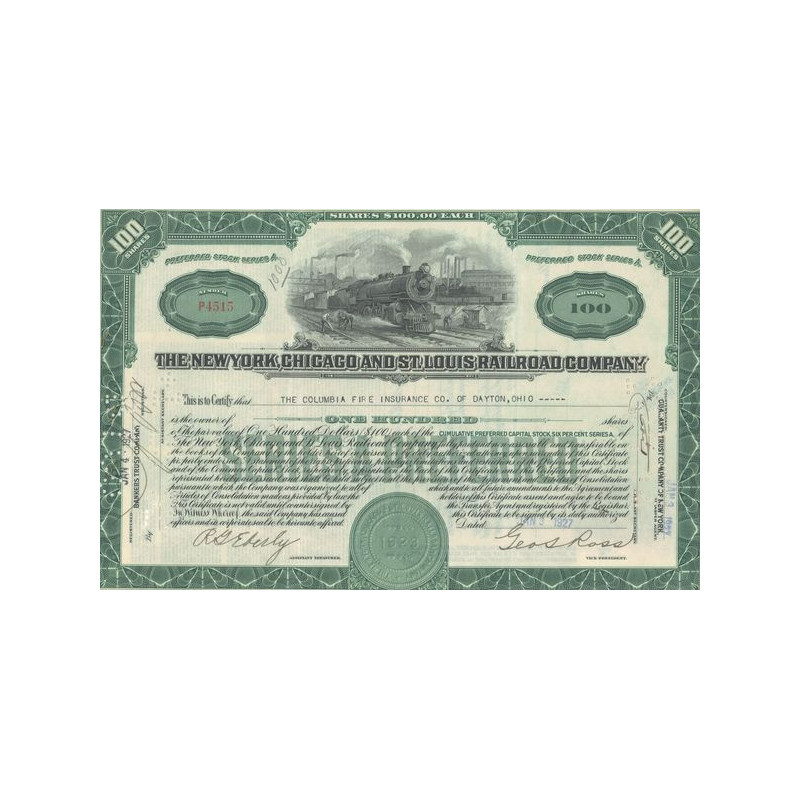 The New York. Chicago and St.Louis Railroad Cy (Titre 100 Act 100$)