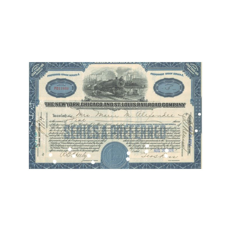 The New York. Chicago and St.Louis Railroad Cy (Titre 05 Act 100$)