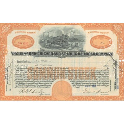 The New York. Chicago and St.Louis Railroad Cy (Titre 55 Act 100$)