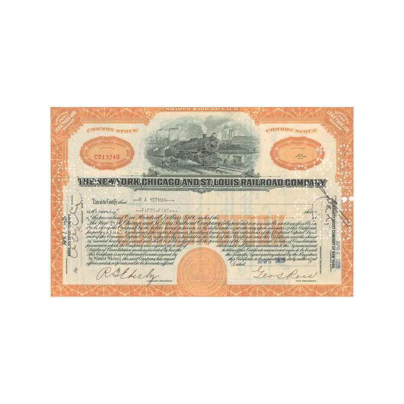 The New York. Chicago and St.Louis Railroad Cy (Titre 55 Act 100$)