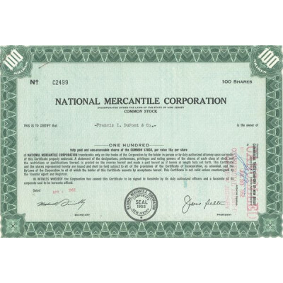National Mercantile Corp (Titre 100 Act 10$)